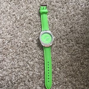 Green and diamond stud watch